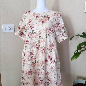 Entro Cream Eyelet Floral and Pink Dress